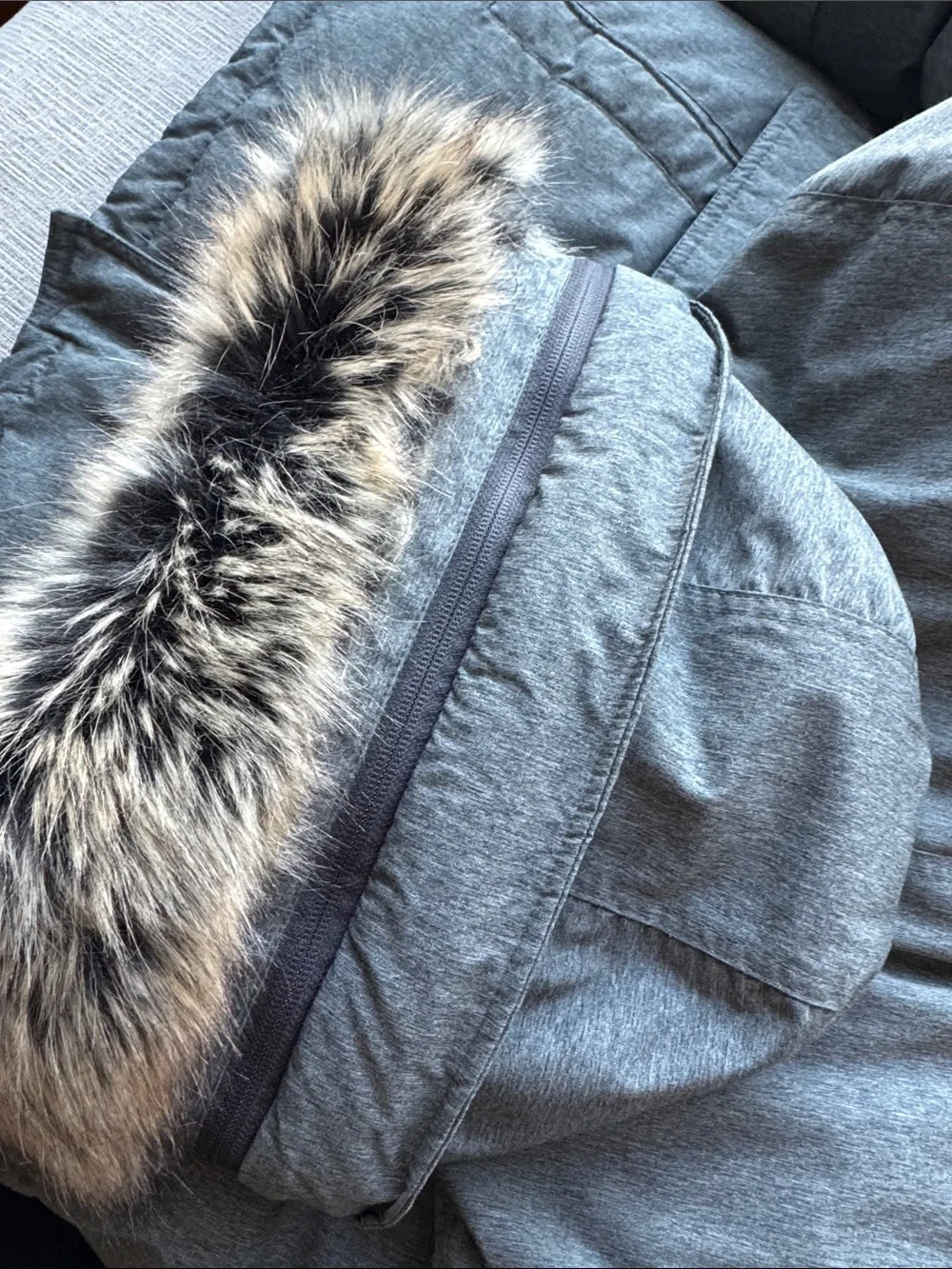Michael Kors Heather Grey Quilted-Trim Parka with Faux Fur Hood